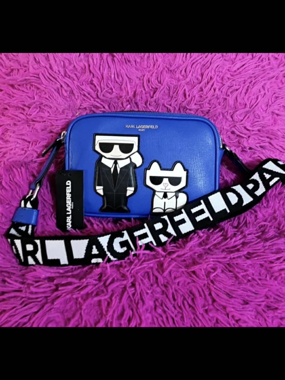 Karl Lagerfeld Blue Leather Crossbody Bag with Logo Strap